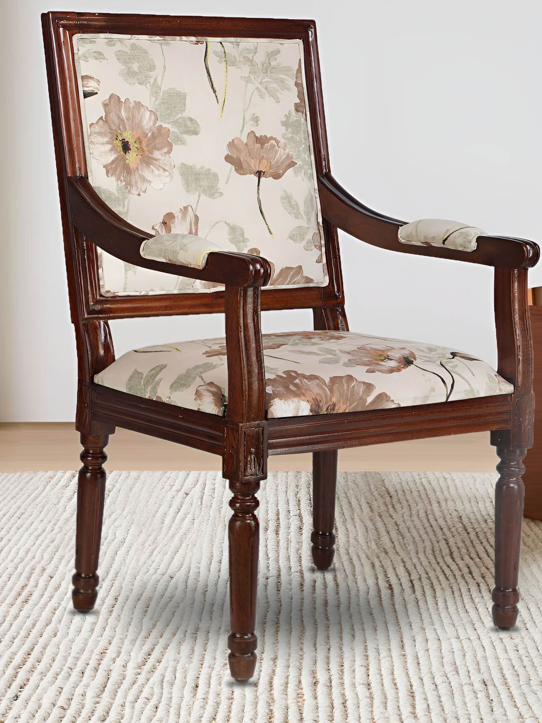 

GLOBALLY INDIAN Brown & Beige Printed Classic Wooden Accent-Style Lounge Chair