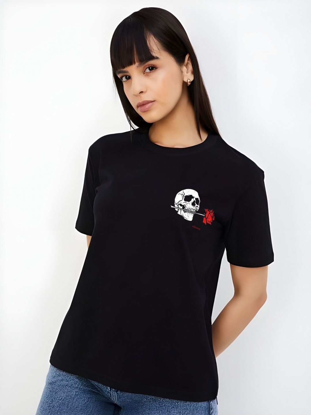 

Moda Rapido Women Graphic Printed Round Neck Cotton T-shirt, Black