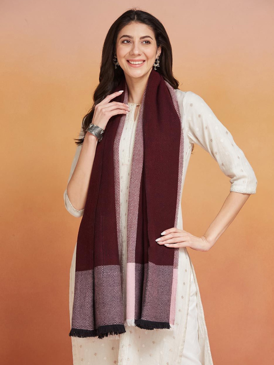 

Fabindia Women Woven Design Stole, Maroon