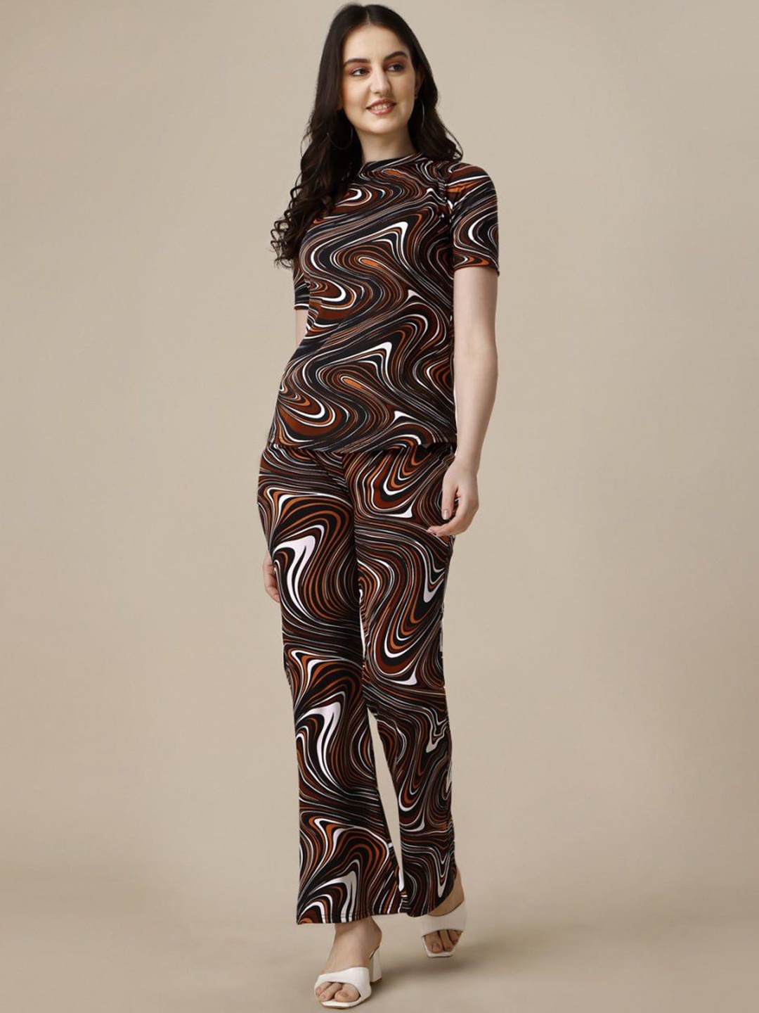 

Moda Rapido Abstract Printed High Neck Top With Trousers, Black