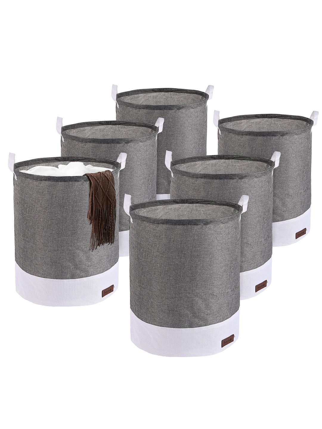 

Kuber Industries Grey & White 6 Pieces Foldable Cloth Basket With Handle - 43 L
