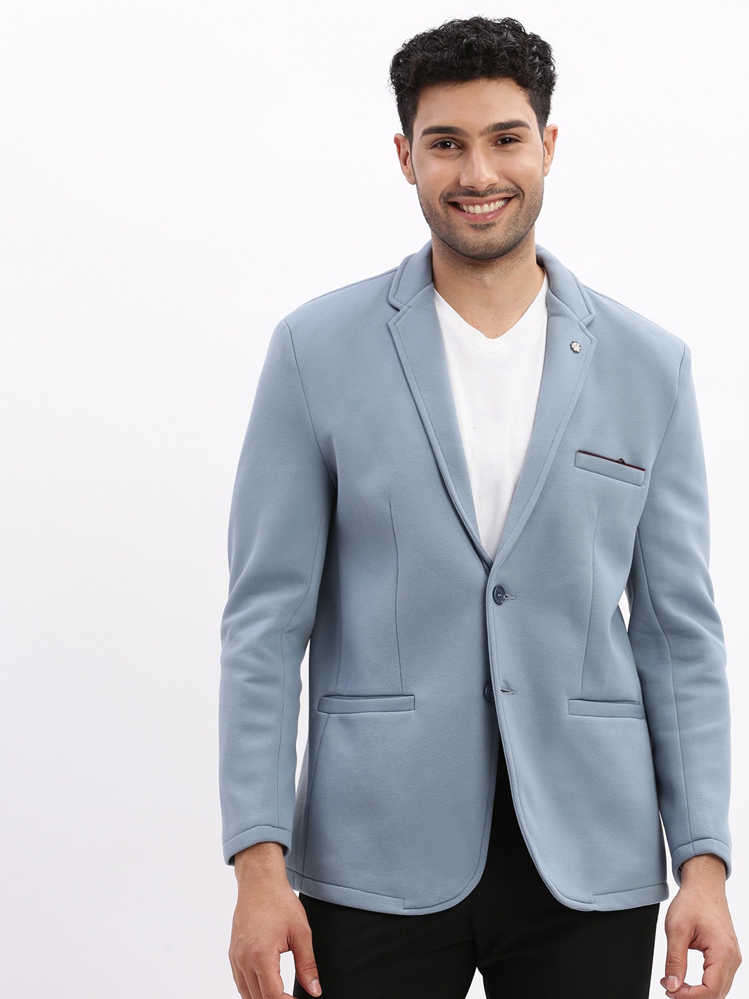 

SHOWOFF Slim-Fit Notched Lapel Collar Single-Breasted Cotton Casual Blazer, Blue