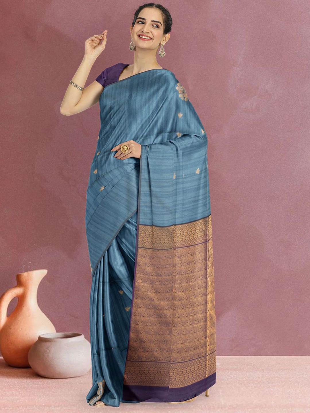 

Avishya Woven Design Zari Jute Silk Kanjeevaram Saree, Blue