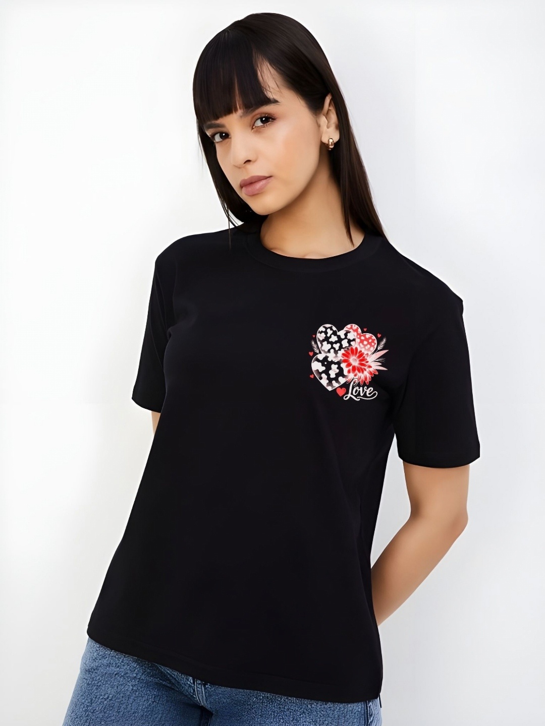

SZN Women Graphic Printed Round Neck Cotton T-shirt, Black