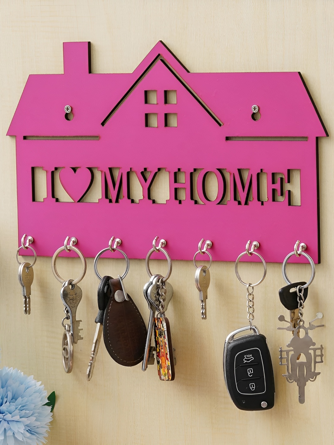 

Webelkart Premium Pink I Love My Home Wooden 7 Hooks Key Holders