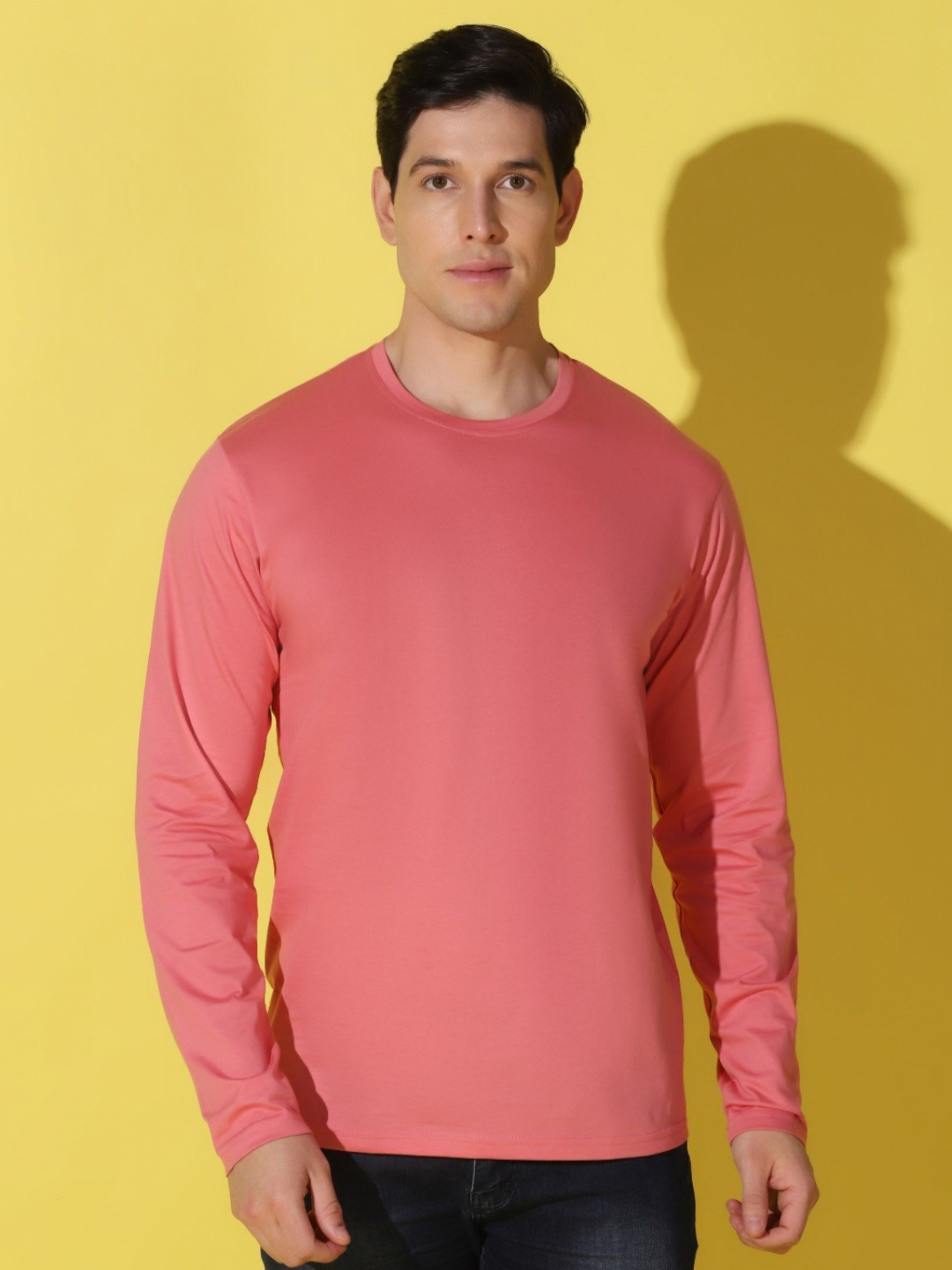 

WOOSTRO Men Solid Round Neck Cotton Slim Fit T-shirt, Peach