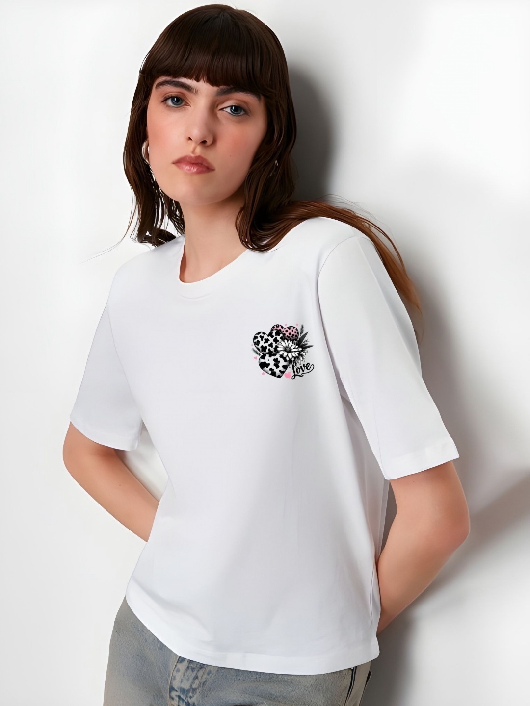 

SZN Women Graphic Printed Round Neck Cotton Boxy T-shirt, White