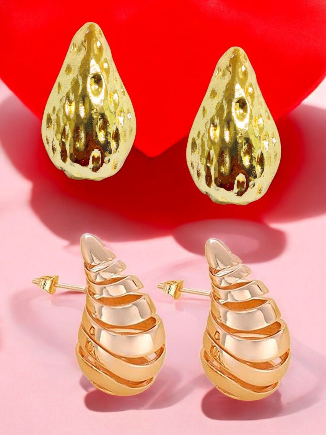 

OOMPH Set of 2 Teardrop Shaped Studs, Gold