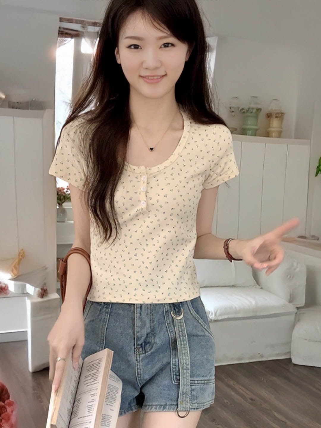 

StyleCast Geometric Print Cotton Top, Beige