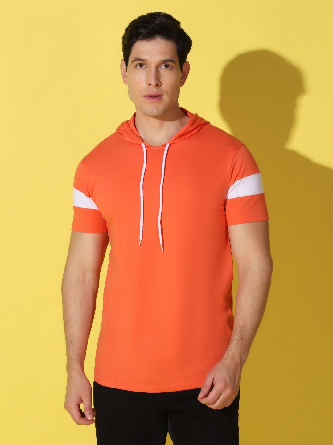 

WOOSTRO Men Solid Hood Cotton T-shirt, Orange