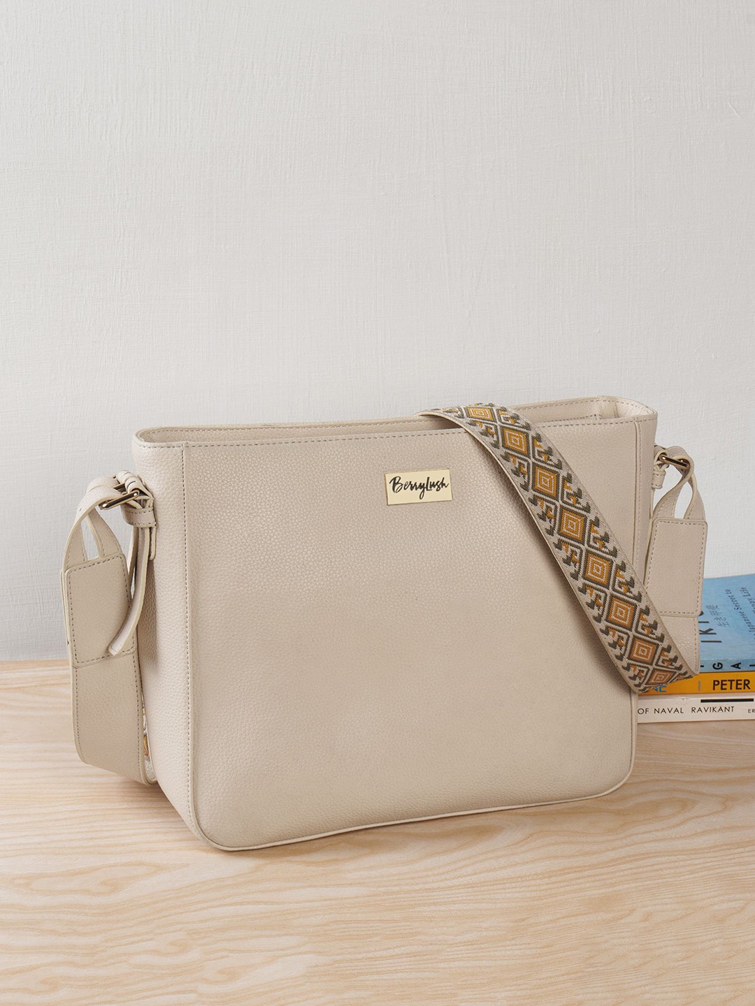 

Berrylush Women Solid Structured Leather Sling Bag, Beige