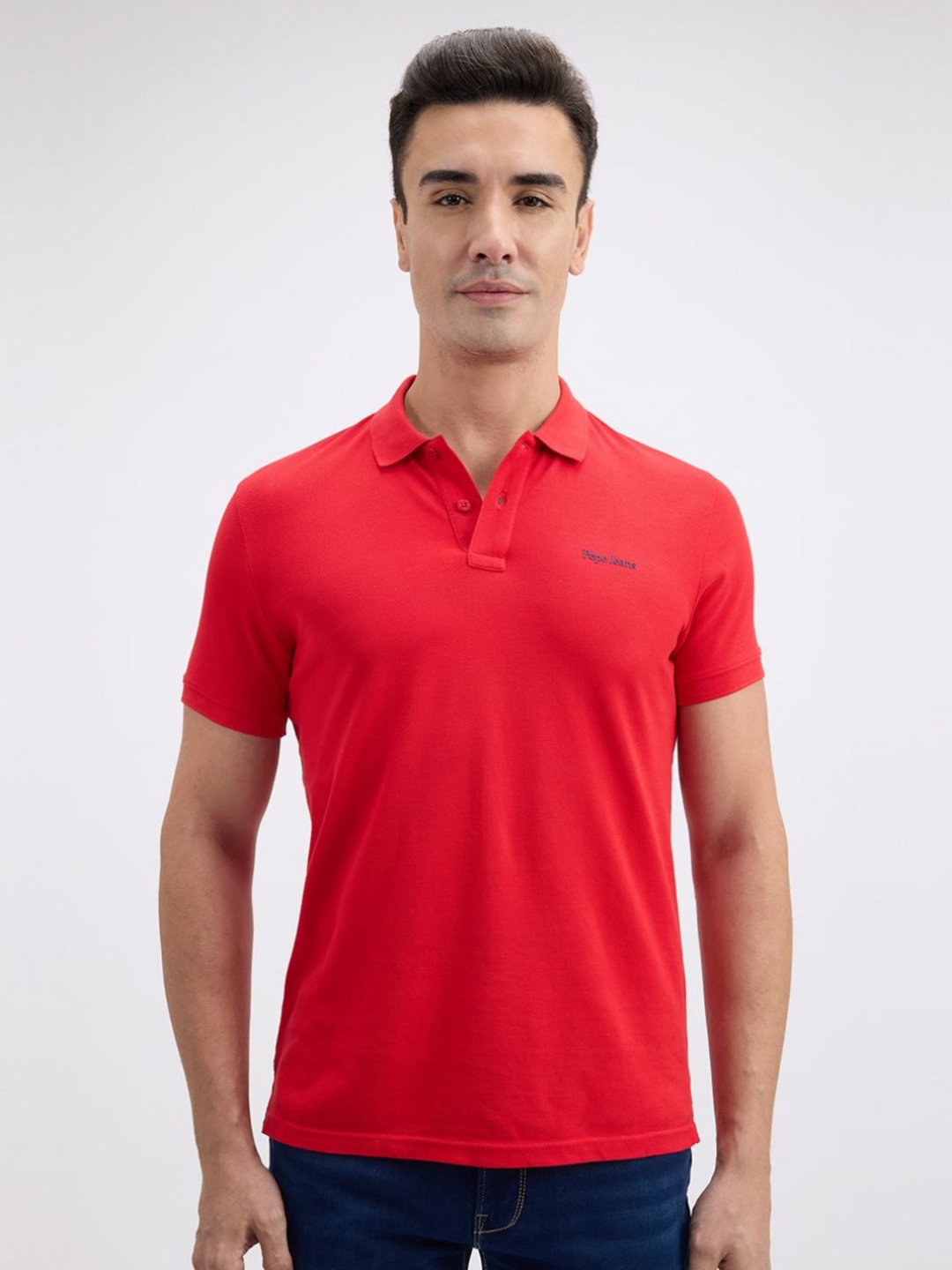 

Pepe Jeans Men Printed Polo Collar Pockets Slim Fit T-shirt, Red