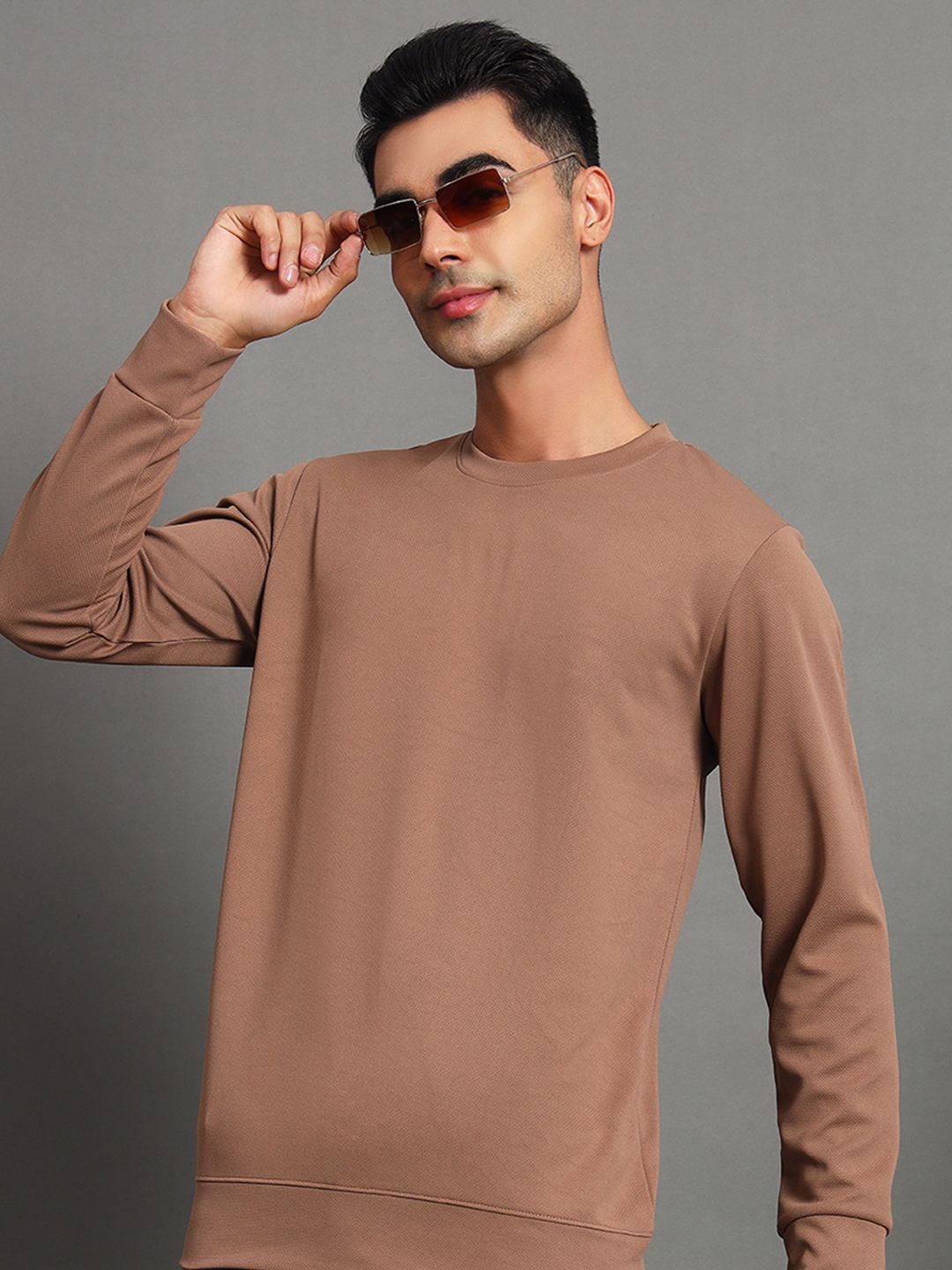 

SIMPLE SOLUTION Men Cotton Round Neck Sweatshirt, Brown