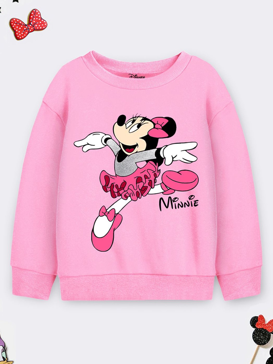 

Disney By Miss and Chief Girls Minnie Mouse Printed Pullover Sweatshirt, Pink