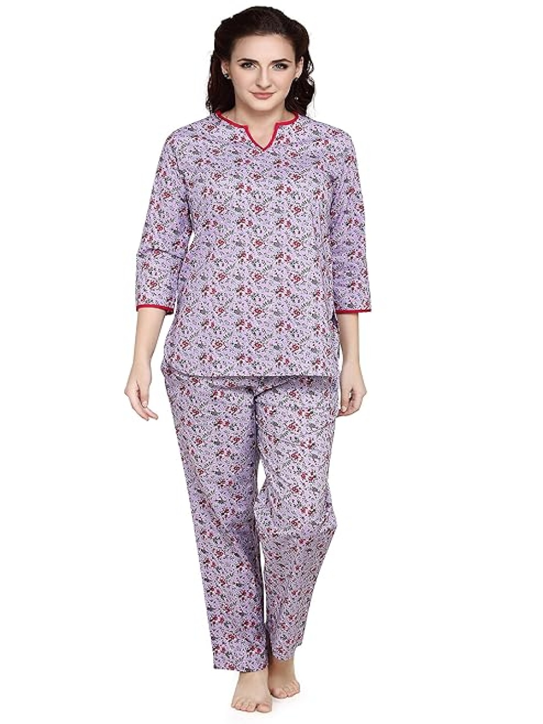 

evolove Women Printed Pure Cotton Night suit, Purple