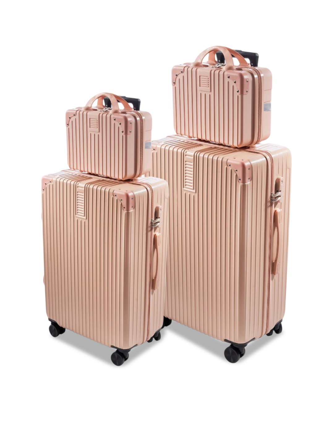 

PYB Set Of 2 Textured Hard-Sided Trolley Bags With Vanity Bag, Peach