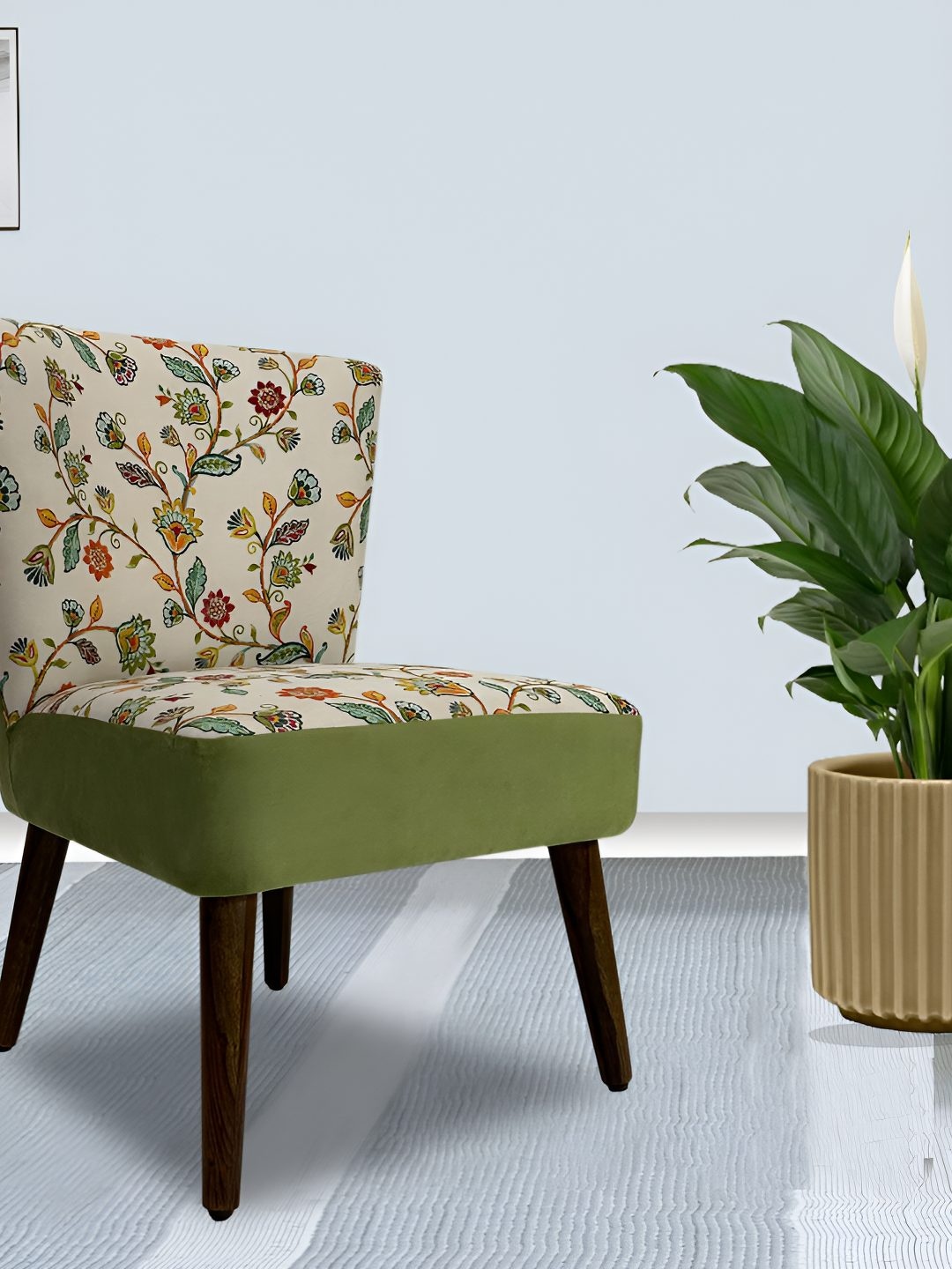 

GLOBALLY INDIAN Off White And Green Printed Wooden Lounge Chair