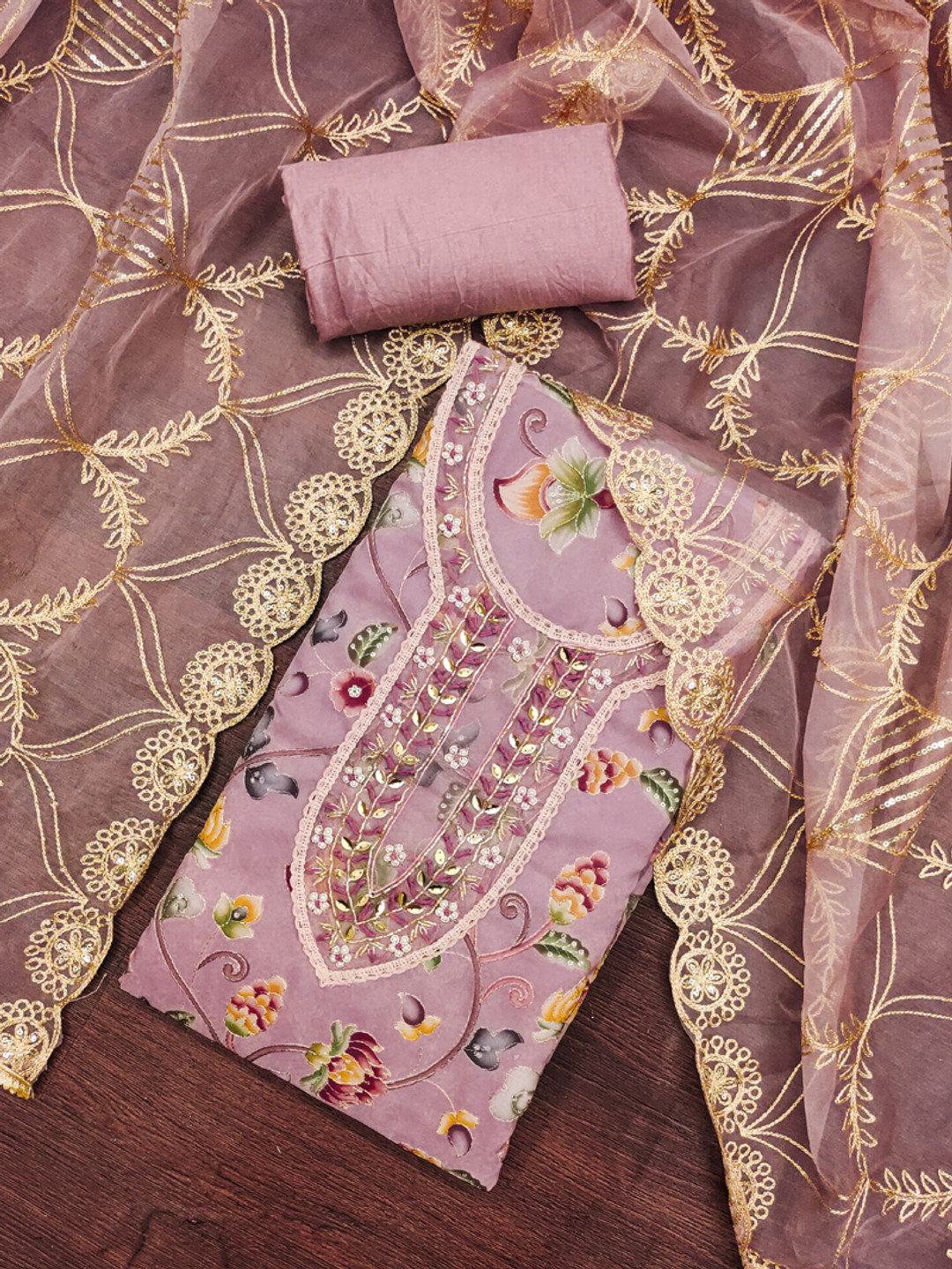 

ASISA Floral Printed Beads And Stones Unstitched Dress Material, Pink