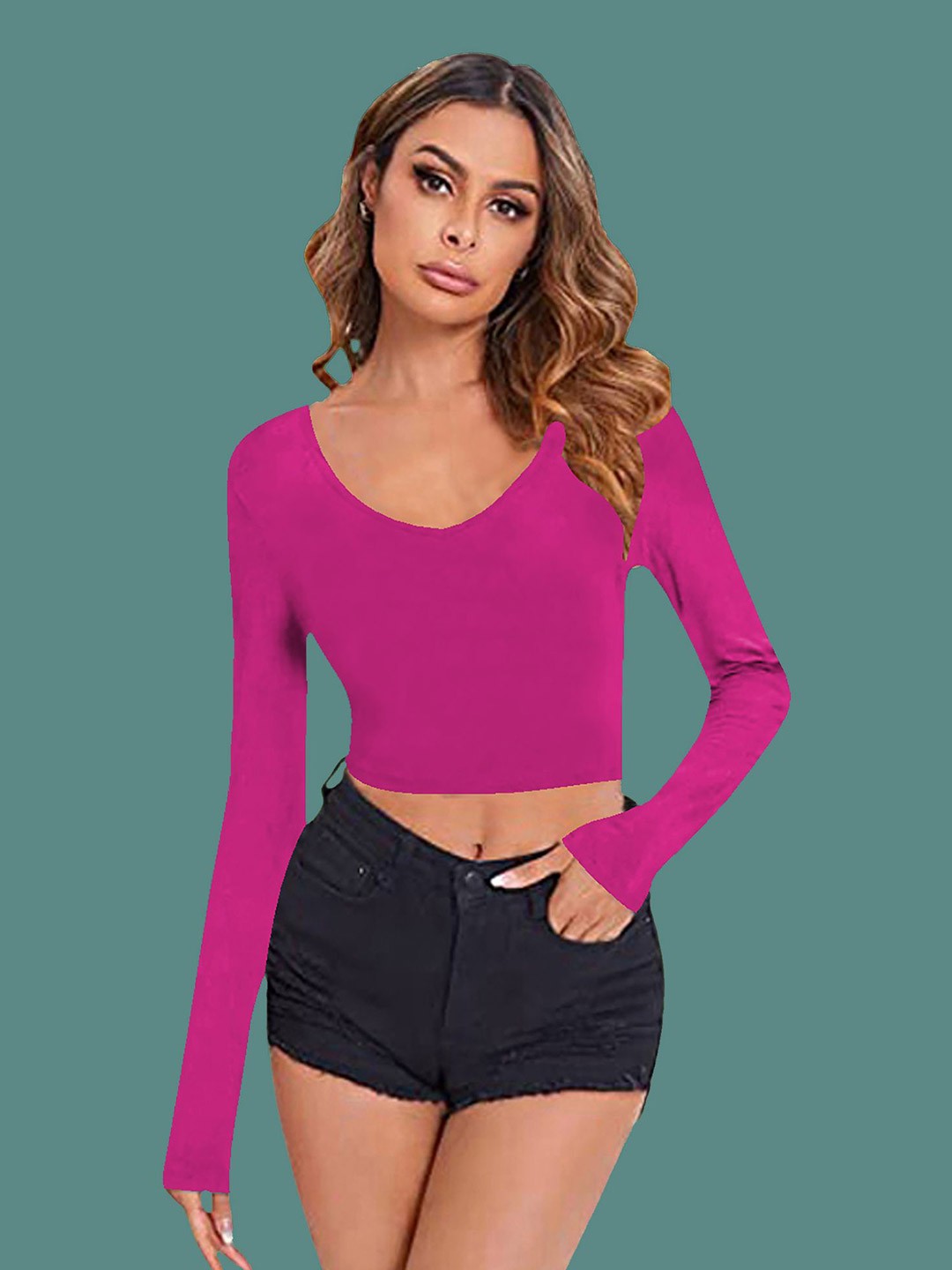 

Dream Beauty Fashion Scoop Neck Crop Fitted Top, Pink