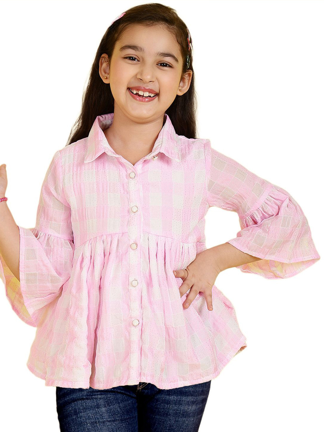 

Ishti Checked Georgette Shirt Style Top, Pink