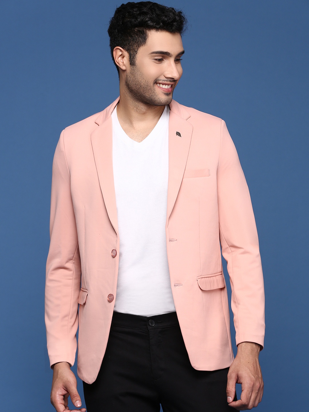 

SHOWOFF Notched Lapel Slim-Fit Cotton Single-Breasted Blazer, Pink