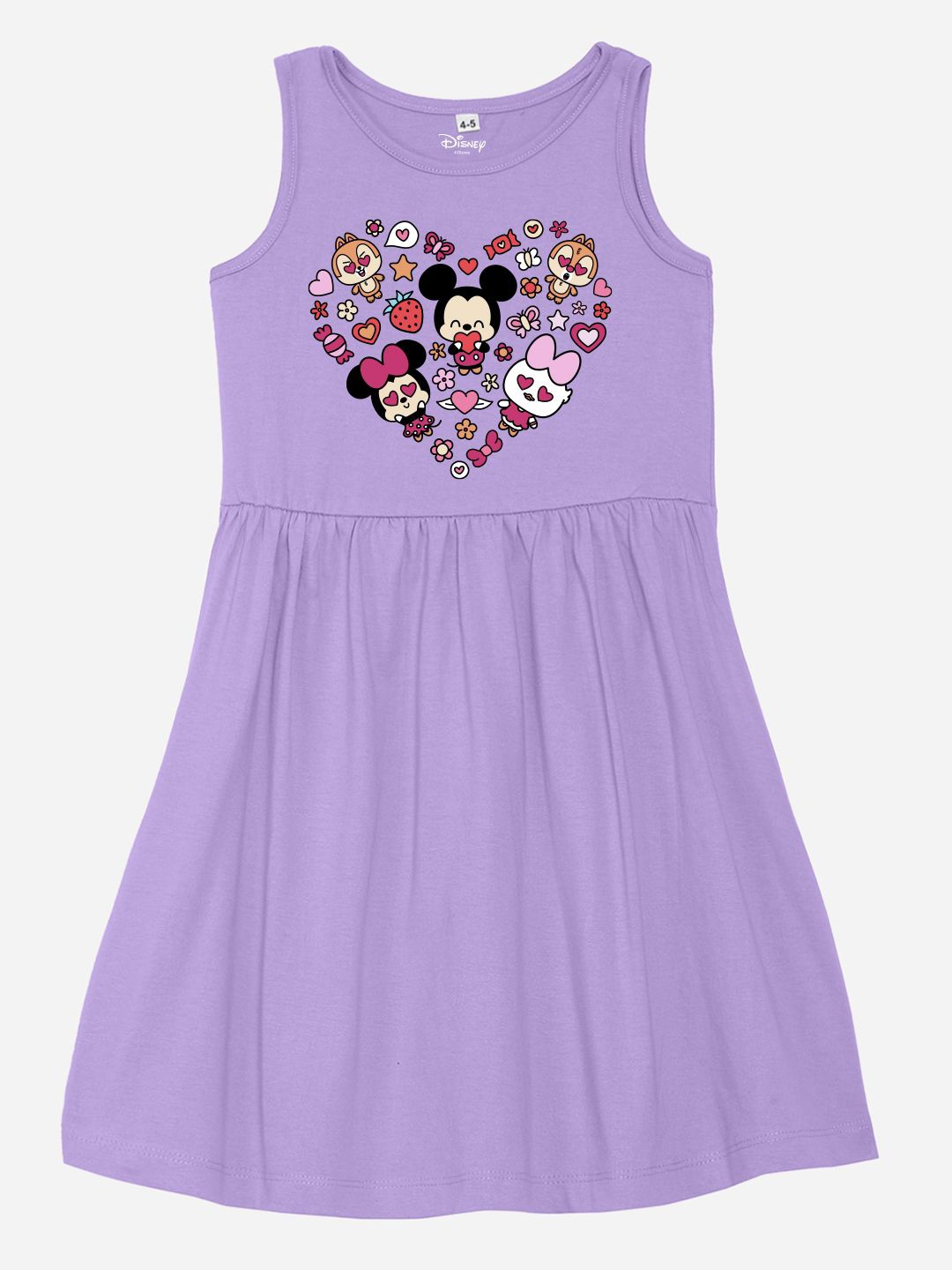 

YK Disney Girls Mickey & Friends Printed Pure Cotton Fit & Flare Dress, Purple