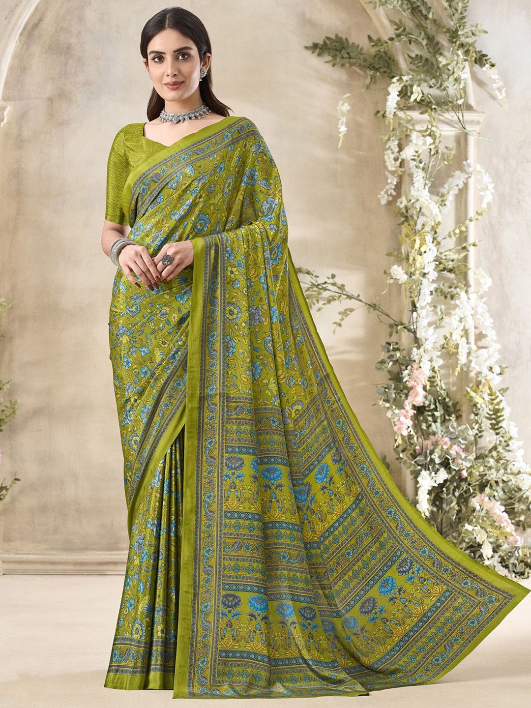 

Anouk Rustic Floral Printed Bagru Saree, Green