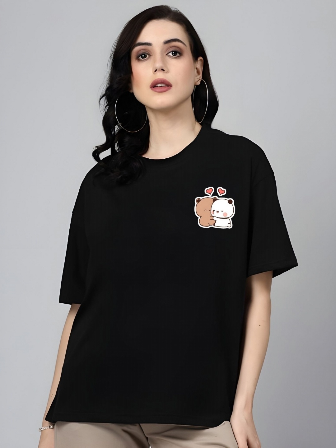 

SZN Women Graphic Printed Round Neck Cotton Oversized T-shirt, Black