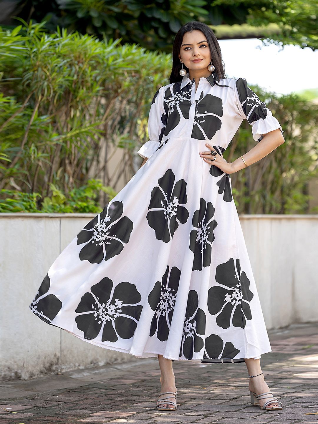 

Balora Women Cotton Floral Printed Fit & Flare Midi Dress, White