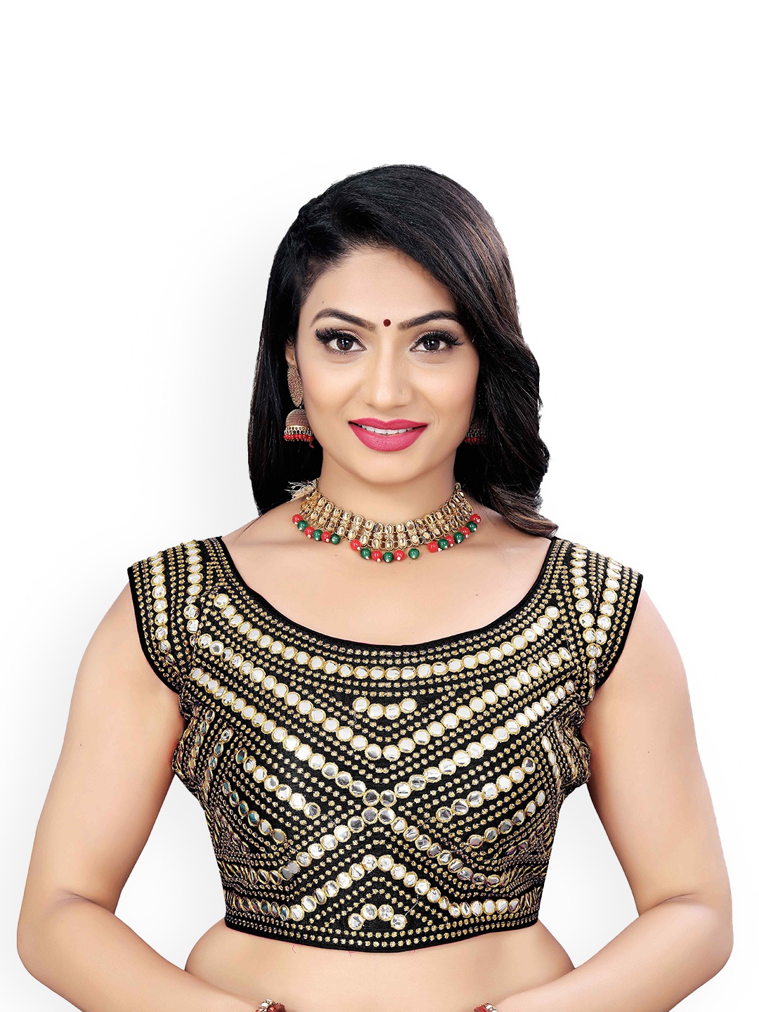 

HERE&NOW Women Embroidered Round Neck Saree Blouse, Black