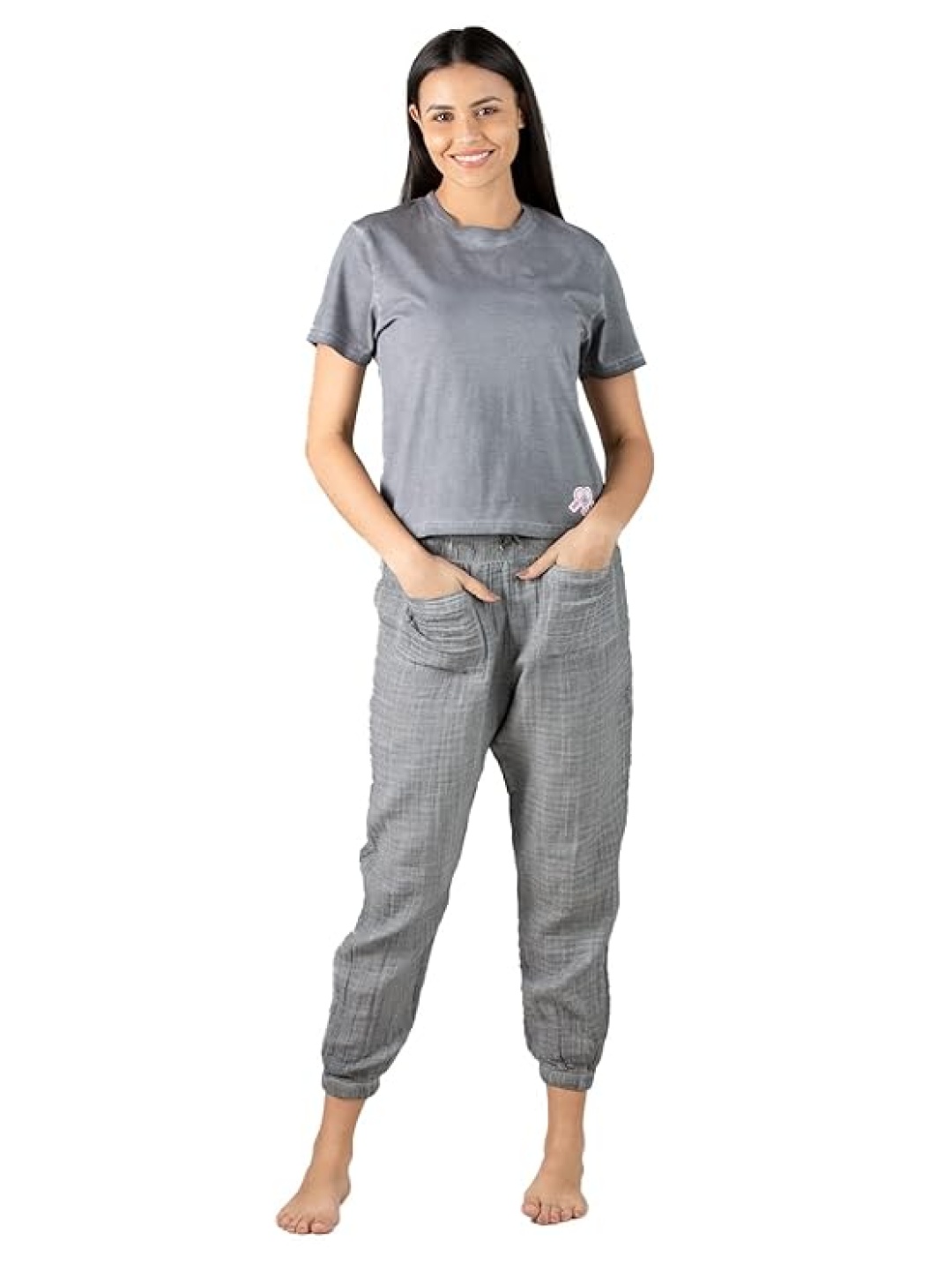 

evolove Women Printed Pure Cotton Night suit, Grey
