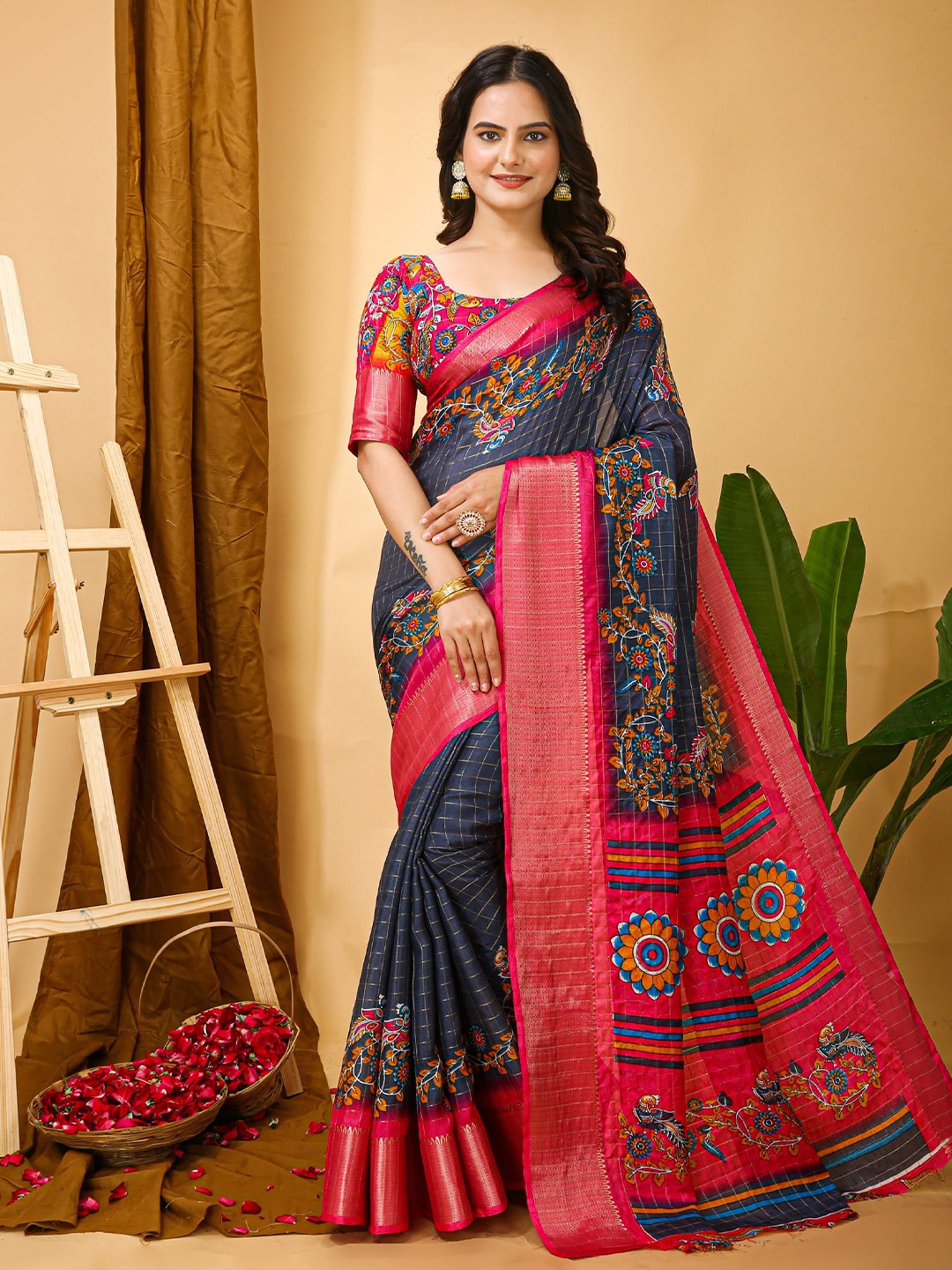 

HI FI NX Checked Zari Banarasi Saree, Grey
