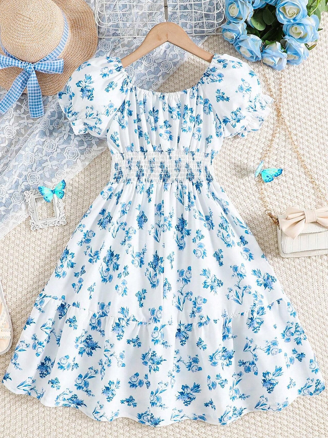 

Miss & Chief Floral Print Cold-Shoulder Fit & Flare Midi Dress, Blue