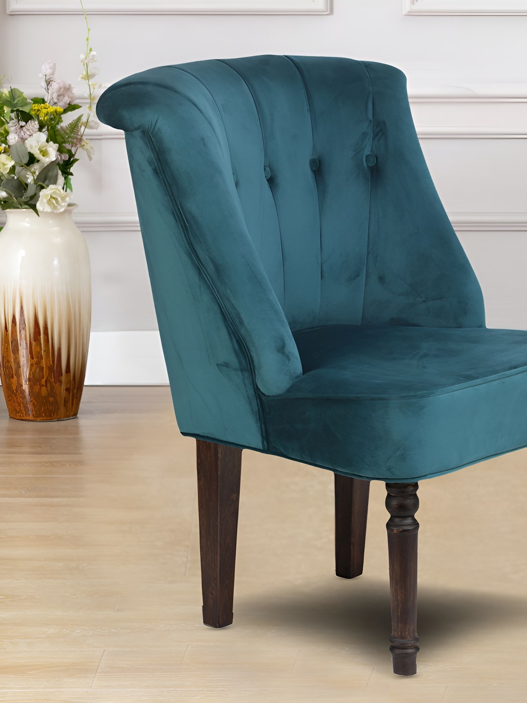 

GLOBALLY INDIAN Blue Wooden Accent-Style Chair, Teal