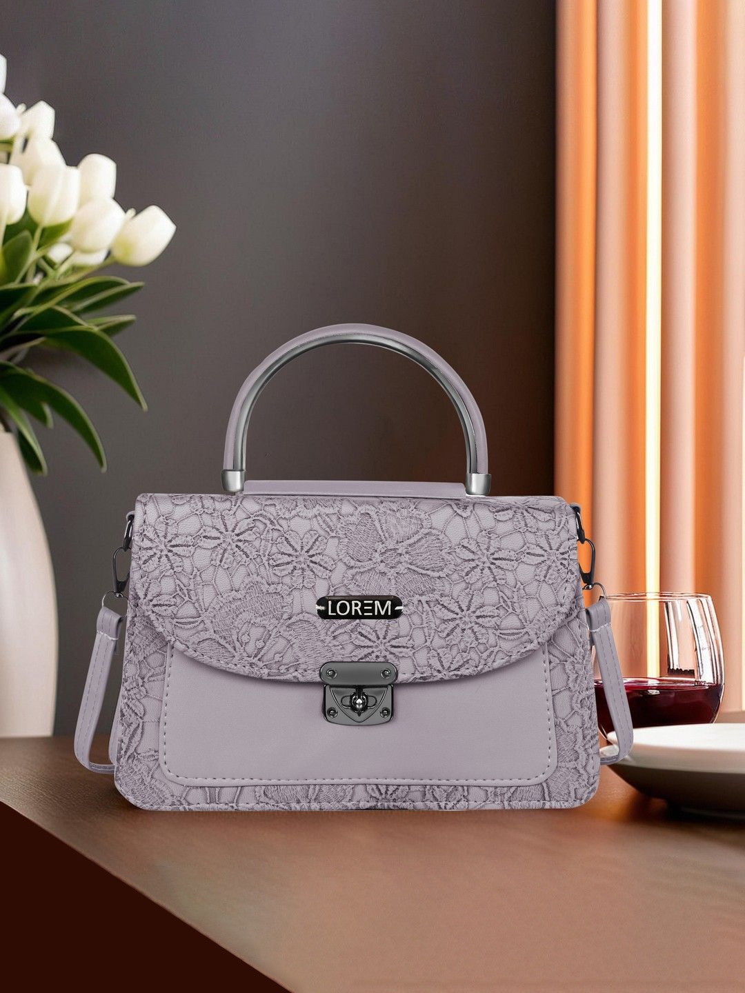 

LOREM Floral Handheld Bag, Grey