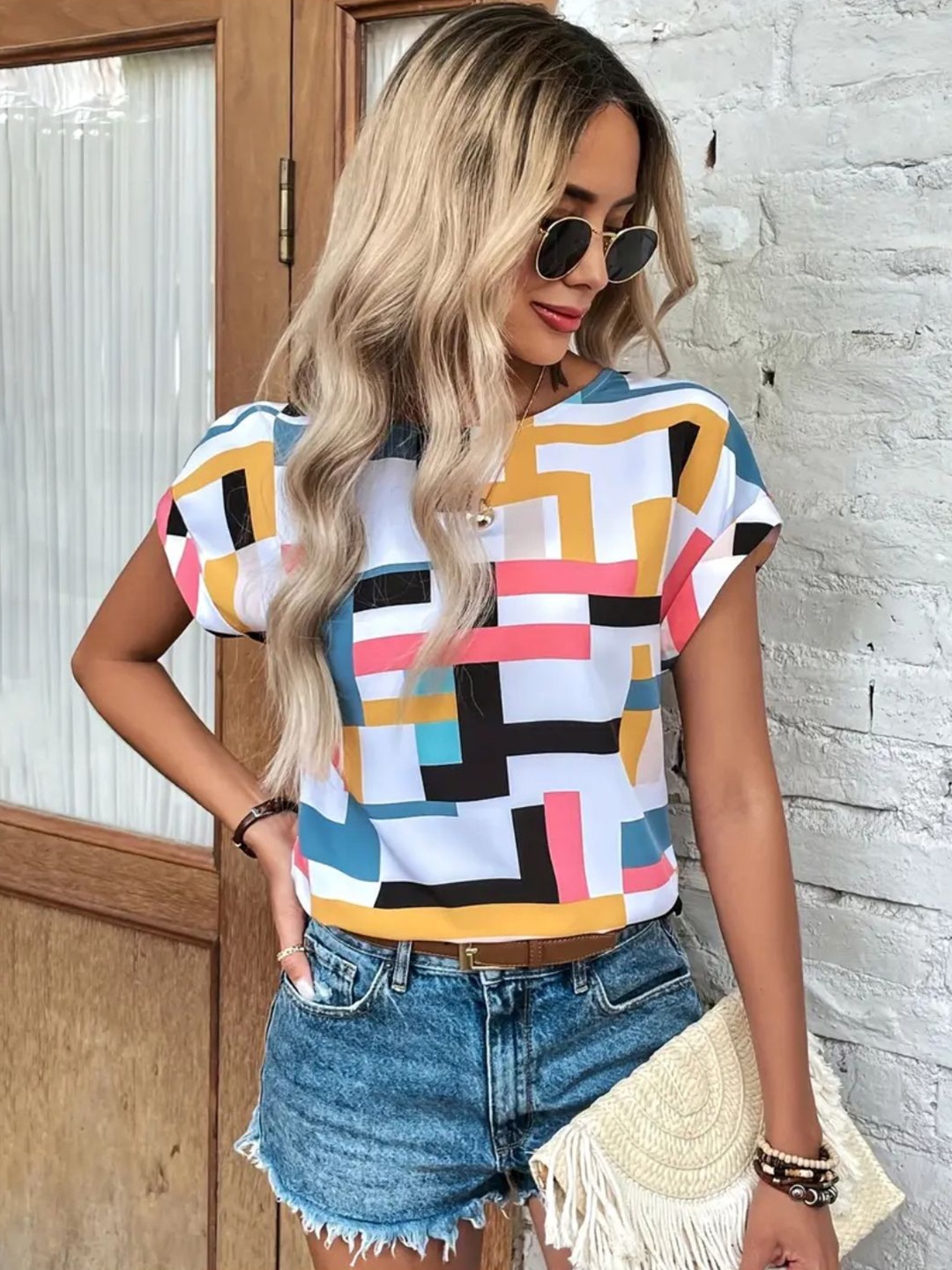 

Moda Rapido Geometric Print Boxy Top, White