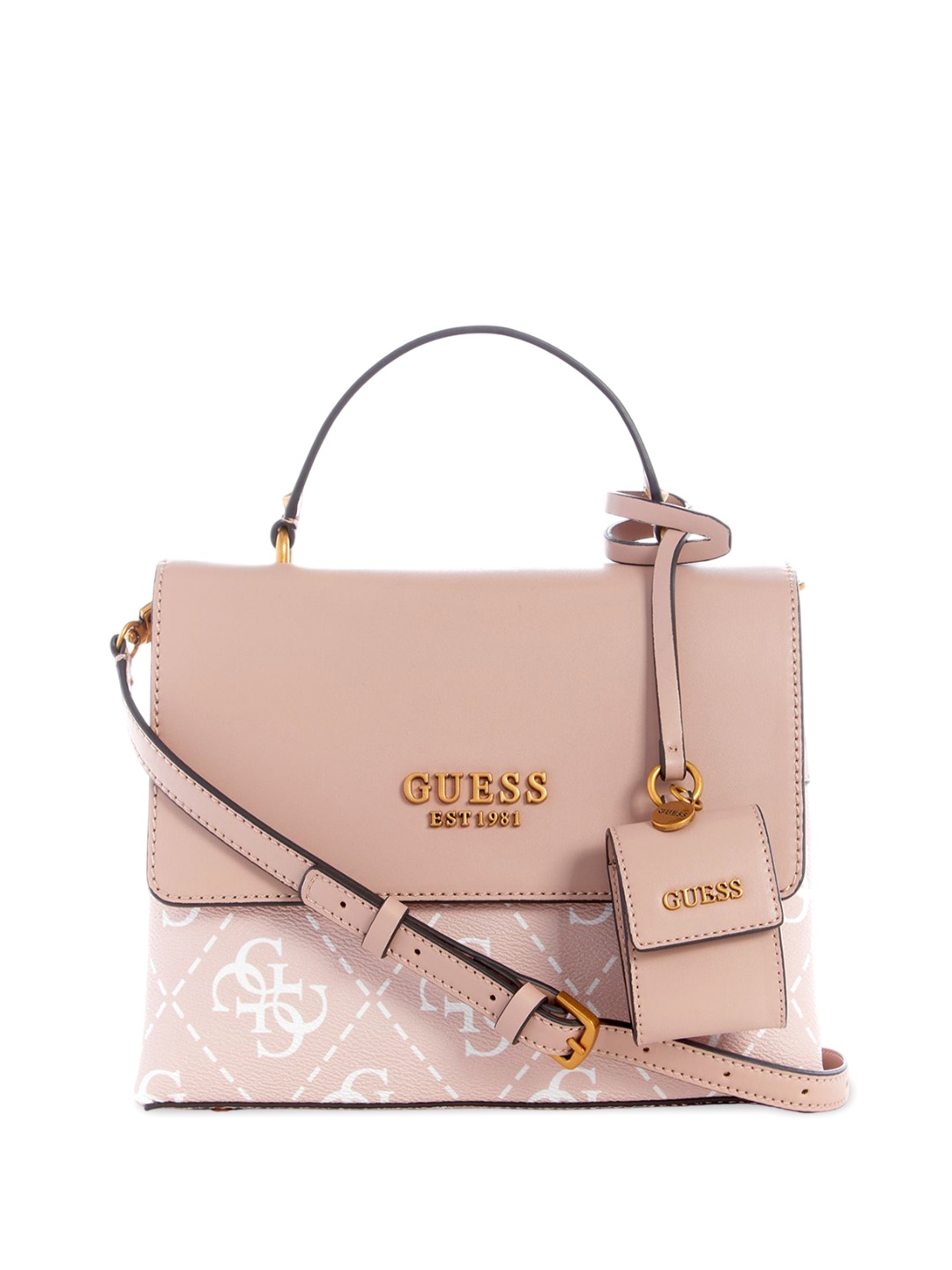 

GUESS Printed PU Structured Satchel with Fringed, Rose