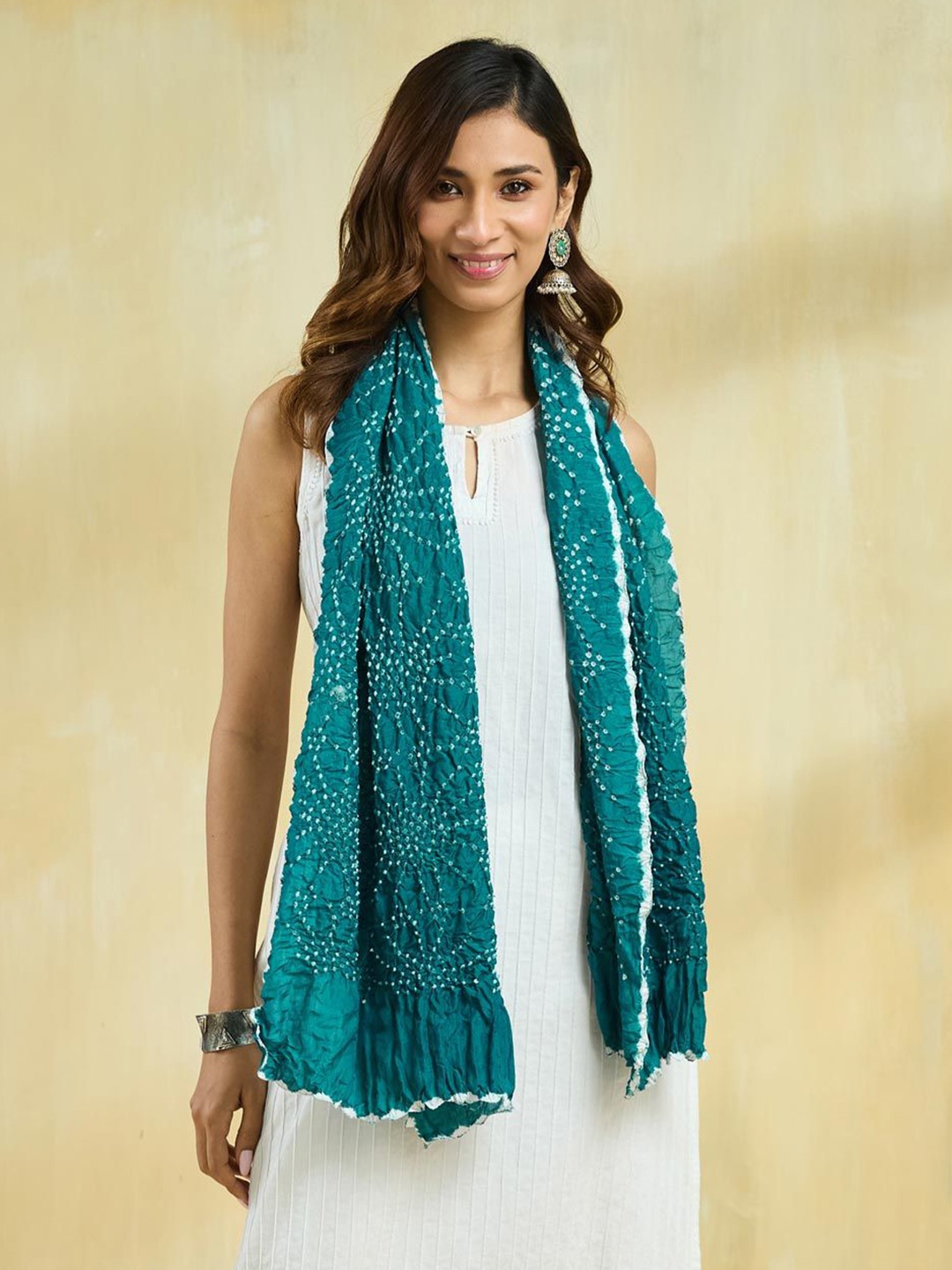 

Fabindia Women Bandhani Printed Stole, Teal