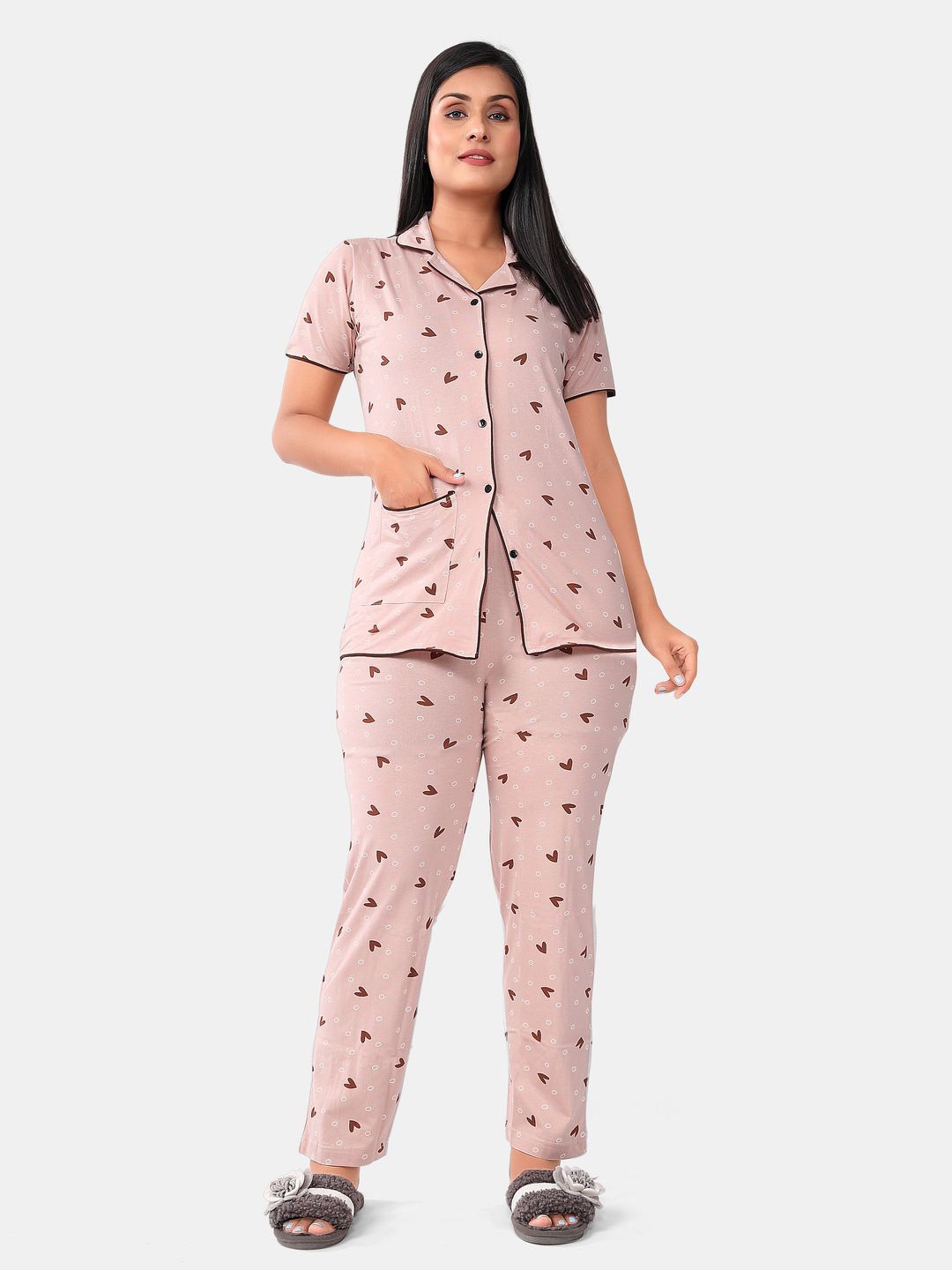 

SWEET MOON Printed Short Sleeves Shirt With Pyjama, Pink