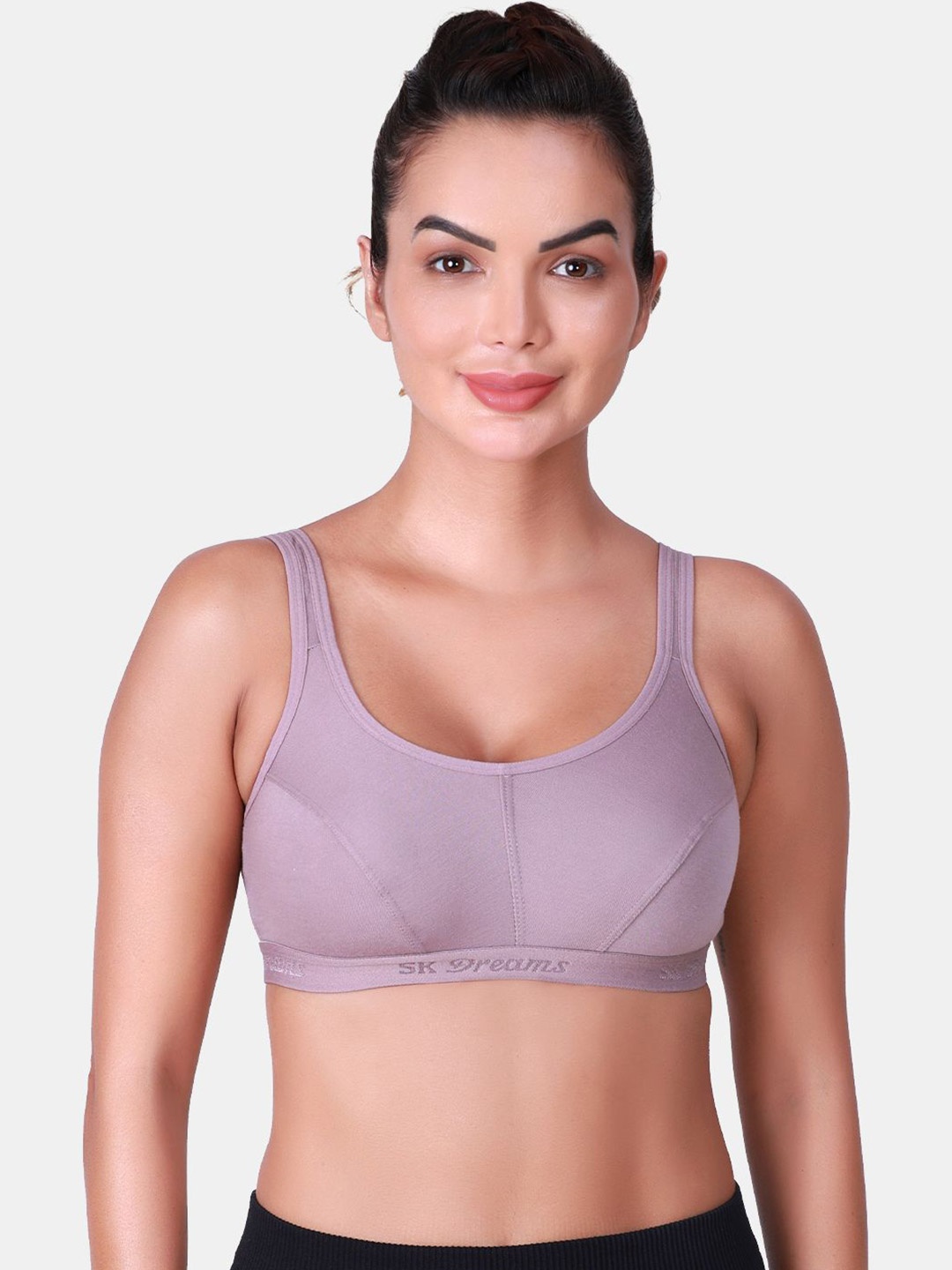 

SKDREAMS Women Full Coverage Non-Wired and Non Padded Workout Bra, Grey