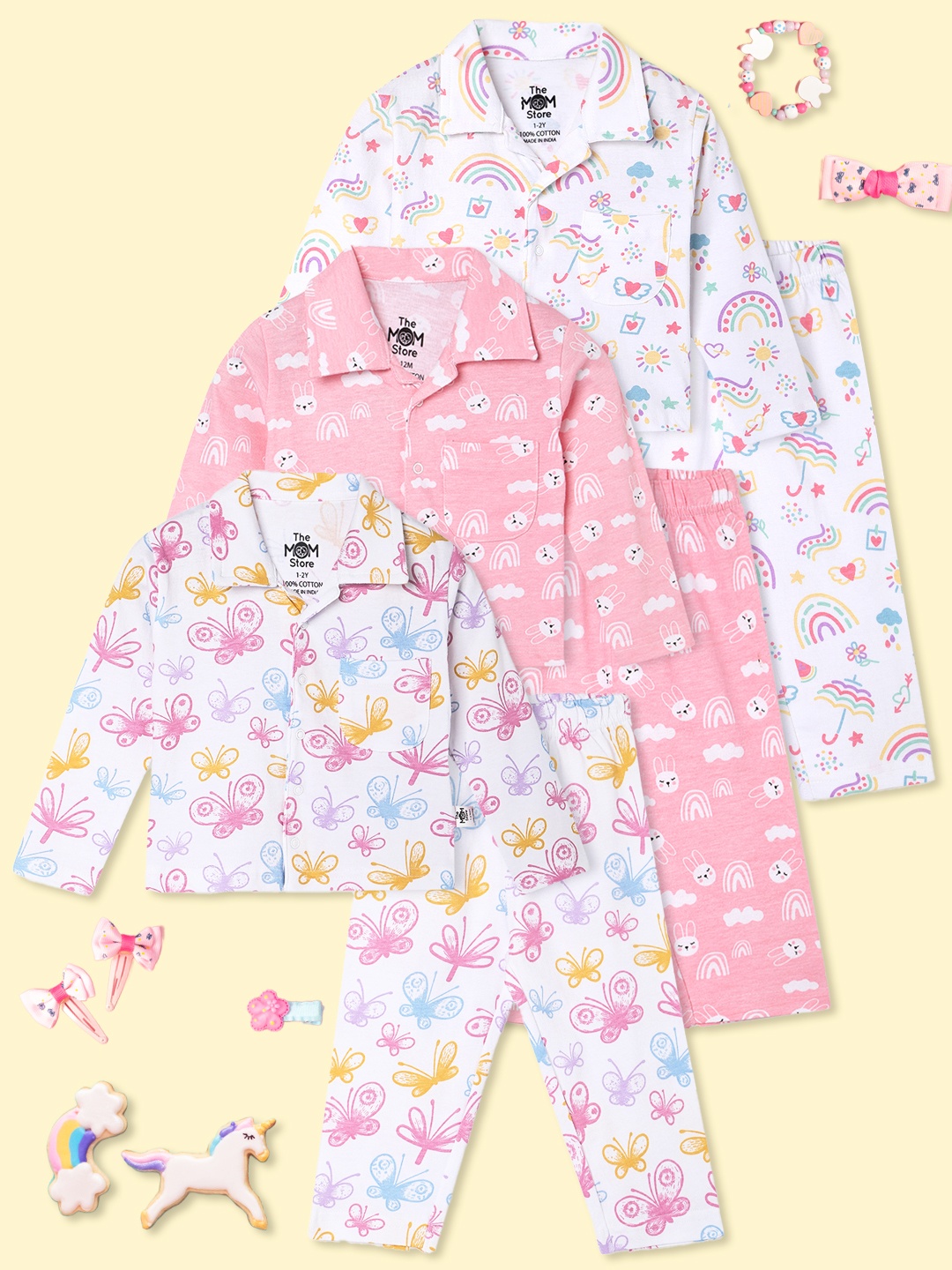 

The Mom Store Kids Printed Night suit, White