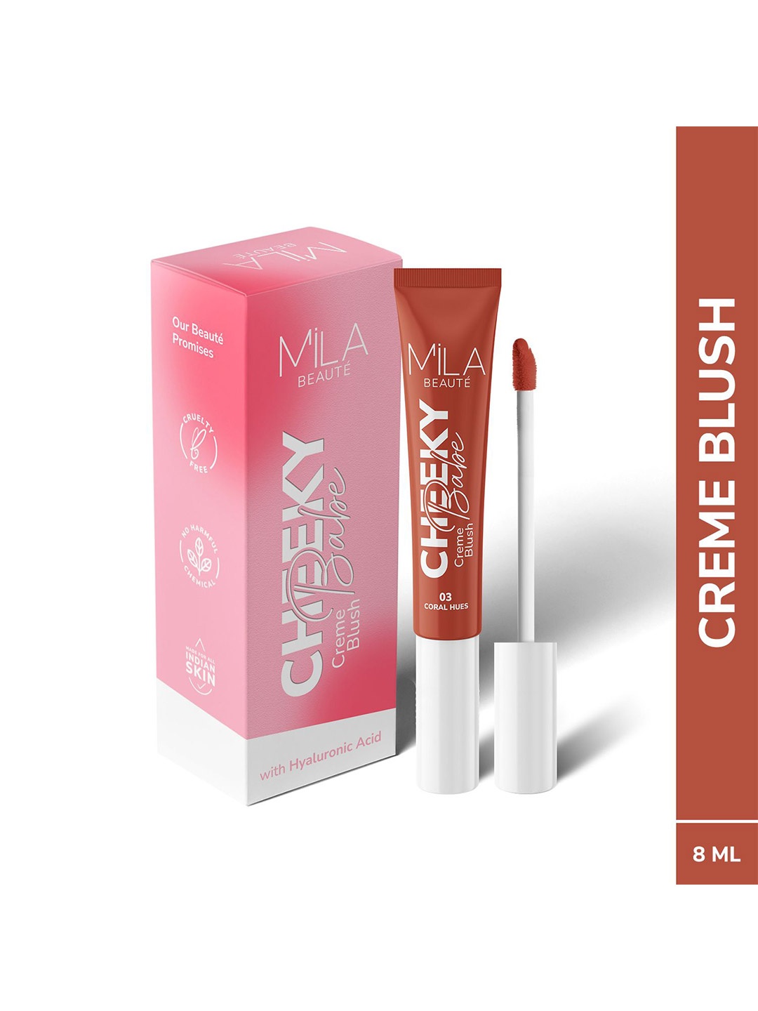 

MILA BEAUTE Cheeky Babe Long Lasting Blush With Hyaluronic Acid - 8 ml - Coral Huse - 03, Nude