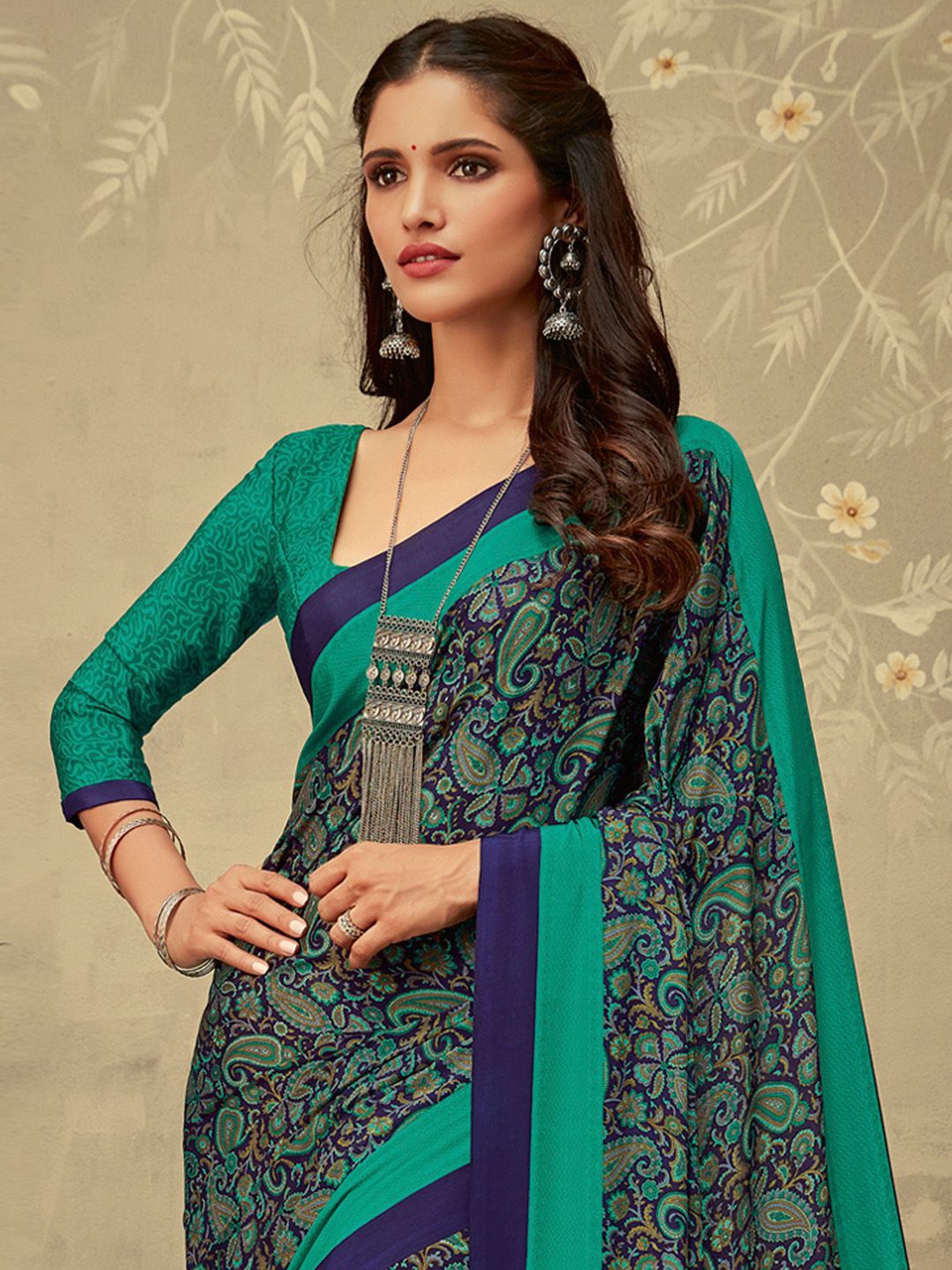 

Anouk Rustic Paisley Printed Saree, Navy blue