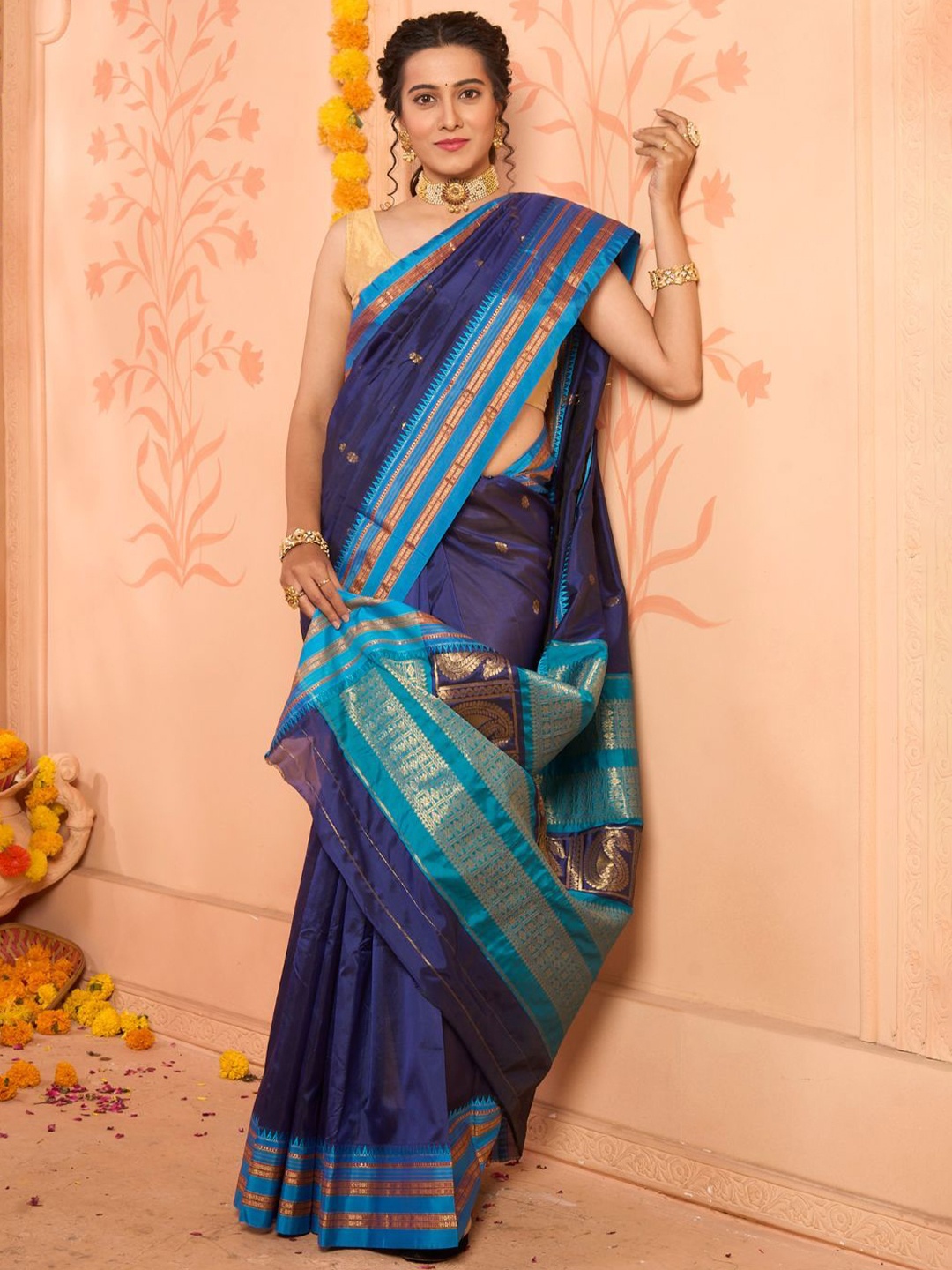 

NITARAA Woven Design Zari lkal Saree, Blue