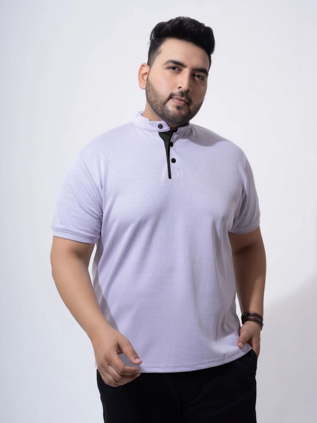 

Toodle Plus Men Plus Size Solid Henley Neck Cotton T-shirt, Lavender