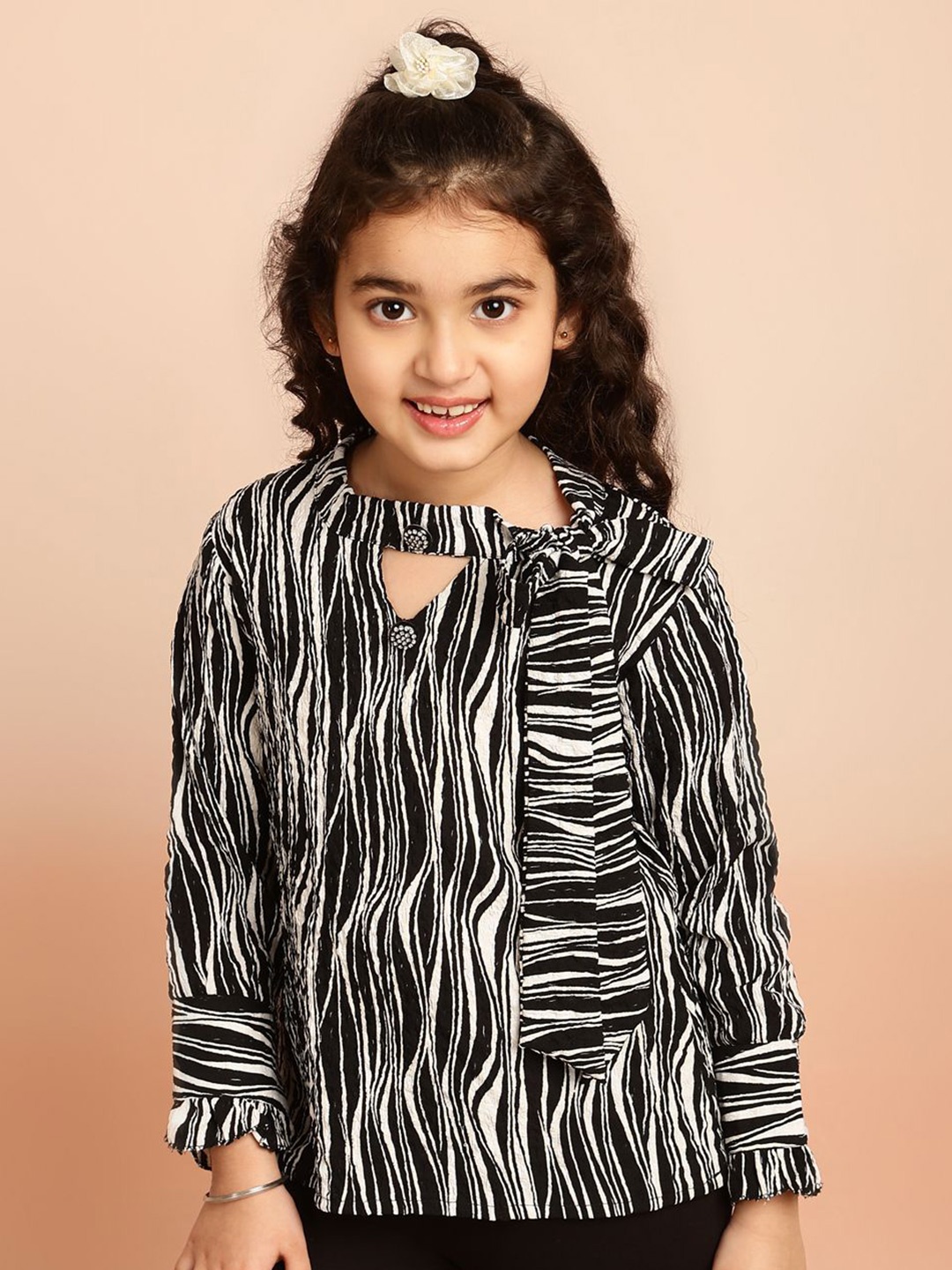 

Ishti Embellished Print Tie-Up Neck Top, Black