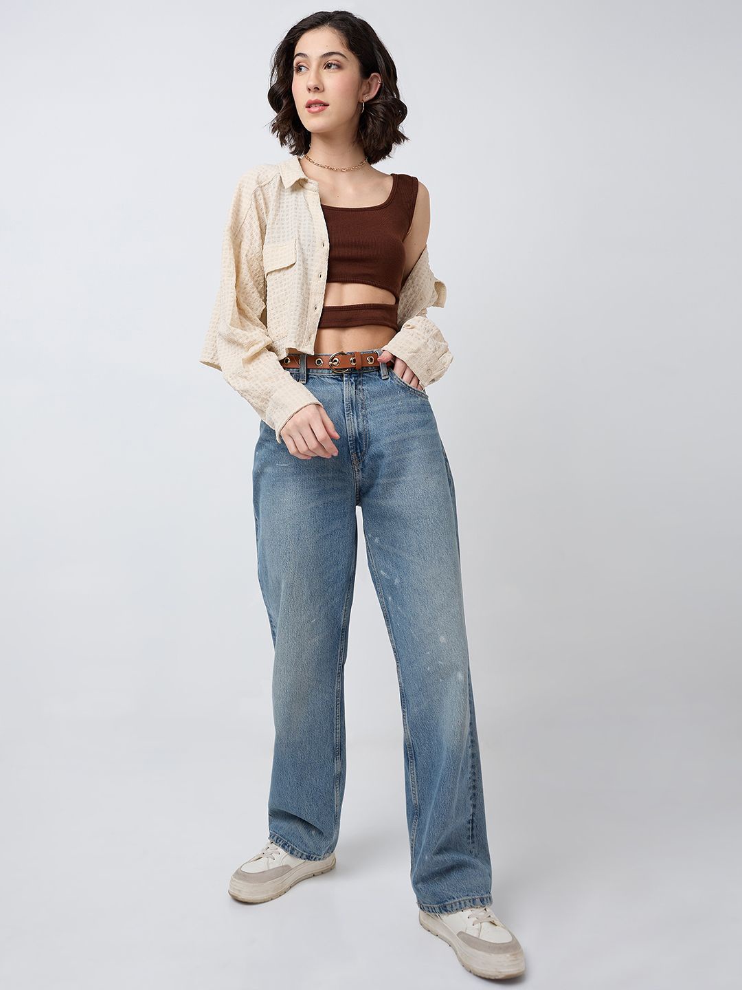 

SZN Women Fitted Crop Top, Brown