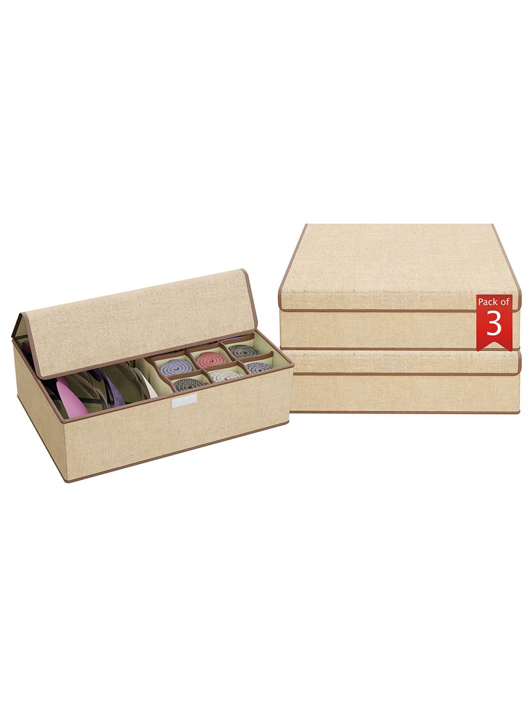 

Kuber Industries Beige & Brown 3 Pieces Multi-Grid Organisers