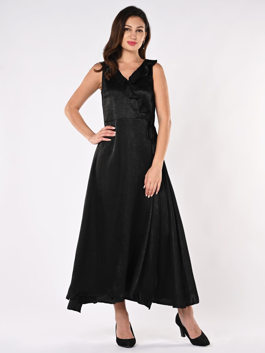 

Iti Women Satin Wrap Maxi Dress, Black