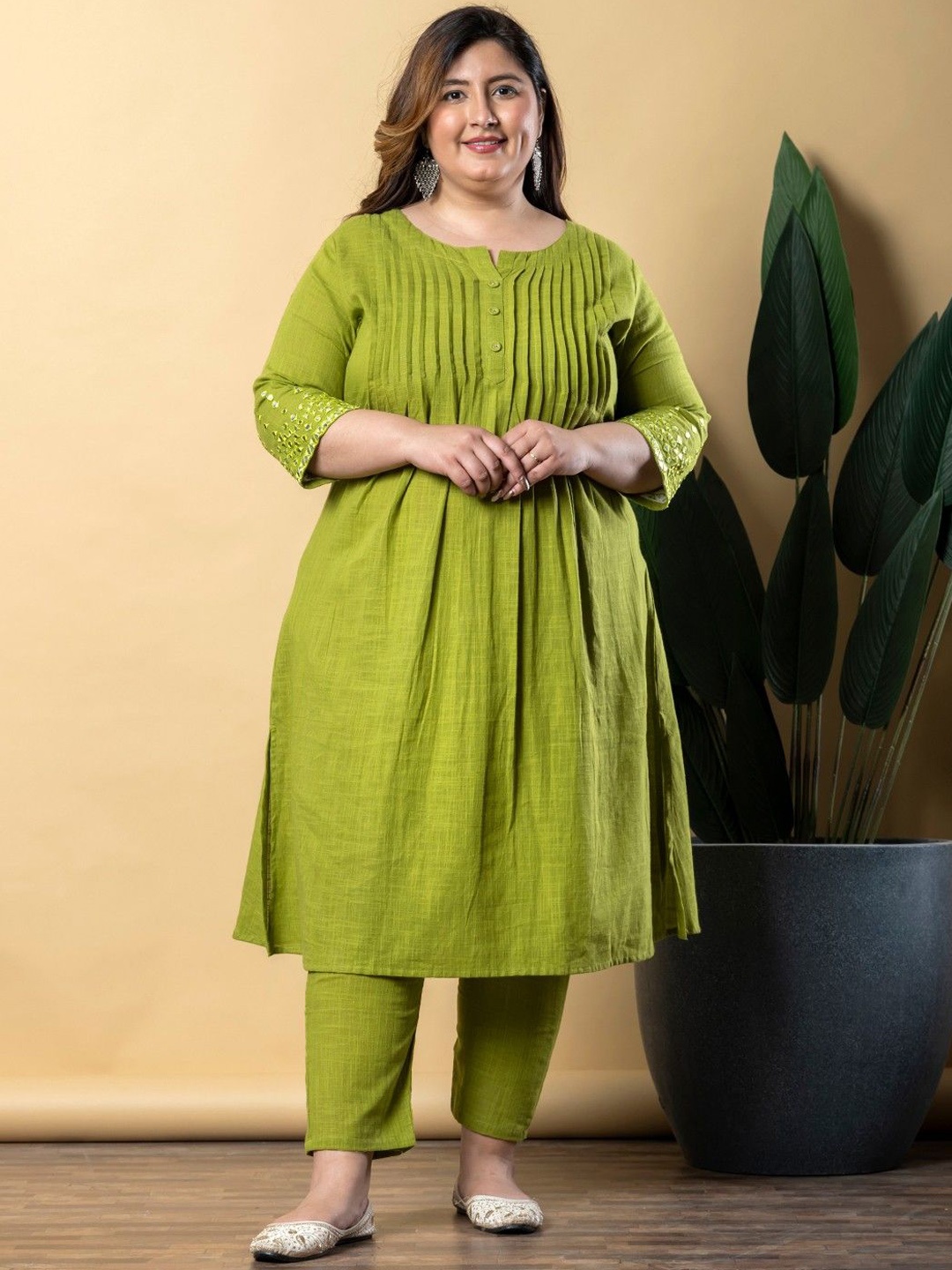 

Readiprint Women Pleated Pure Cotton Kurta with Palazzos, Green